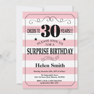 Convites Surpresa de Aniversário de 30 anos Listras Rosa e
