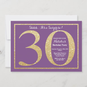 Convites Surpresa de Aniversário de 30 anos Roxo e Dourado