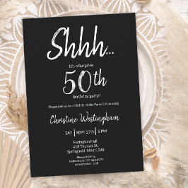 Convites Surpresa de Aniversário de 50 anos Preto e Branco