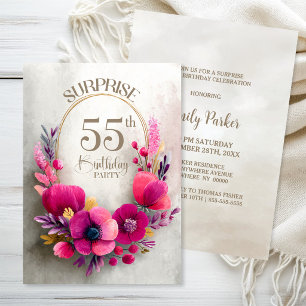 Convites Surpresa de Aniversário de 55 anos com Tema Floral