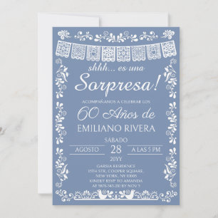 Convites Surpresa de Aniversário de 60 anos em Azul Desbota