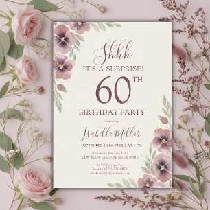 Convites Surpresa de Aniversário de 60 anos Rosa Floral