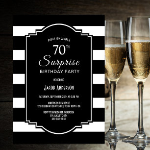 Convites Surpresa de Aniversário de 70 anos Listrado Preto