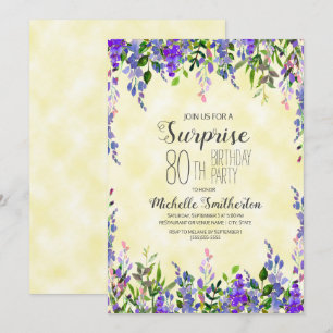 Convites Surpresa de Aniversário de 80 anos em Aquarela Lav