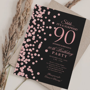 Convites Surpresa de Aniversário de 90 anos Preto Dourado R