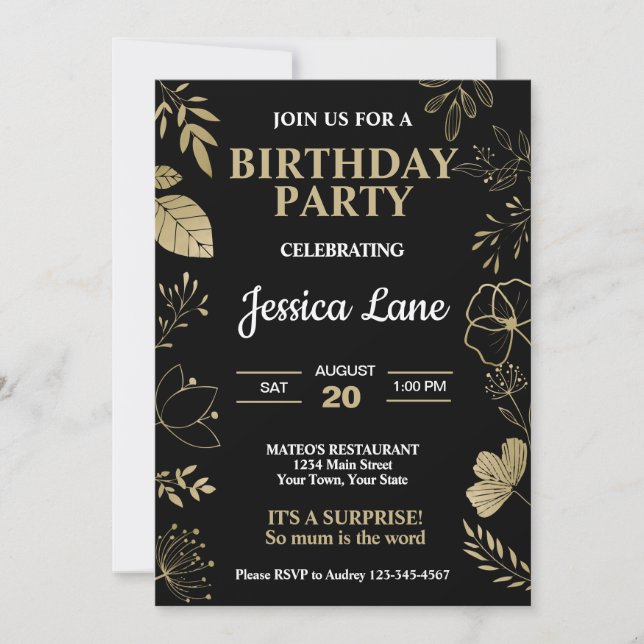 Convites Surpresa de Aniversário Rústico Elegante (Frente)