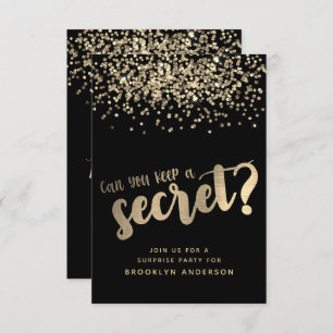 Convites Surpresa de Black Dourado Glitter Birthday