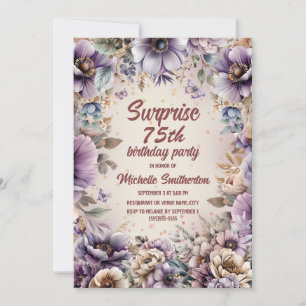 Convites Surpresa de Borboletas Florais em Aquarela Roxa 75