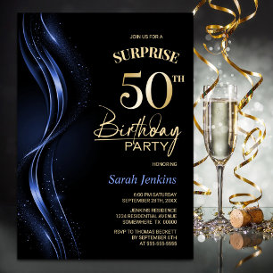 Convites Surpresa de Festa de aniversário azul 50