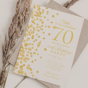Convites Surpresa de Glitter Dourado Champanhe de 70 Anos d