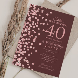 Convites Surpresa de Glitter em Rose Gold para 40º Aniversá