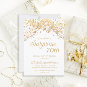 Convites Surpresa de Glitter Ouro Branco para 70º Aniversár
