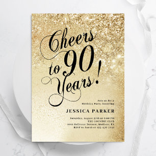 Convites Surpresa de Ouro Elegante de 90 Anos