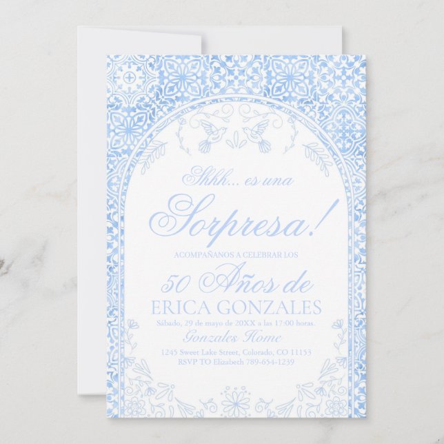 Convites Surpresa de Papel Picado Azul Dysty para 50º Anive (Frente)