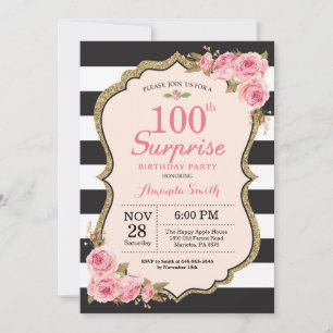 Convites Surpresa de Peônias Rosa Floral na Festa de Aniver