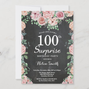 Convites Surpresa de Peônias Rosa Floral para o 100º Aniver