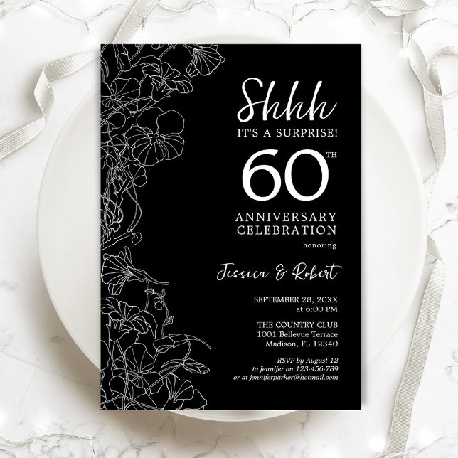 Convites Surpresa de Preto e Branco de 60º Aniversário (Criador carregado)