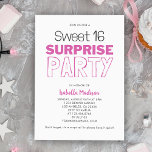 Convites Surpresa Doce 16 Festa de aniversário rosa<br><div class="desc">Eleve o entusiasmo para uma celebração única com o nosso Convite de aniversário "Surpresa Doce 16 Rosa". Este charmoso e personalizável convite dá o tom para um memorável tema rosa,  uma mistura perfeita de elegância. Prepare-se para que 16 anos se realizem com este belo convite.</div>