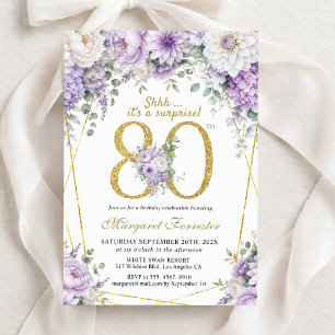 Convites Surpresa Dourada Aniversário de 80 anos Floral Rox