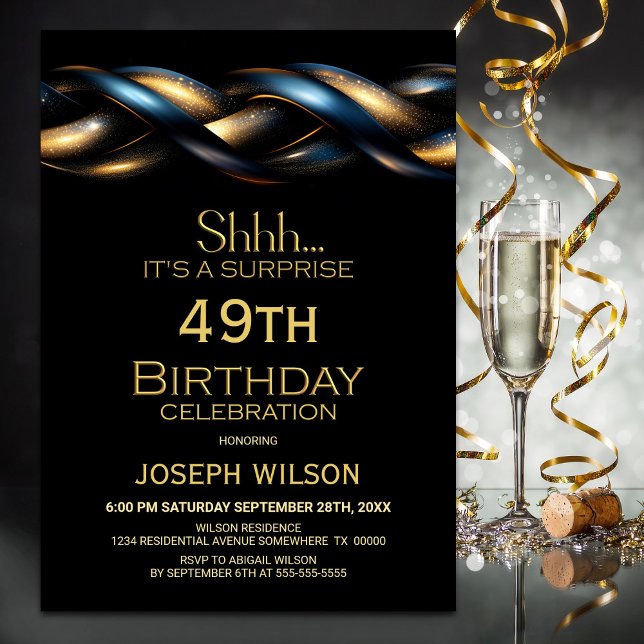 Convites Surpresa Dourada Azul Preta Qualquer Festa de aniv (Criador carregado)