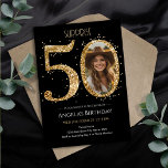 Convites Surpresa Dourada Glitter 50ª Foto de Aniversário<br><div class="desc">50º aniversário da modelo da festa Glitter Photo Party de 50º aniversário. Disponível como um download digital imprimível. Download personalizado,  personalizado,  editável</div>