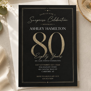 Convites Surpresa Elegante Aniversário de 80 anos