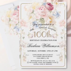 Convites SURPRESA Elegante Floral Pintada Aniversário de 10