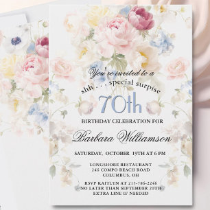 Convites SURPRESA Elegante Floral Pintado Aniversário de 70