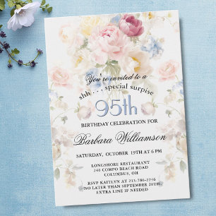 Convites SURPRESA Elegante Floral Pintado Aniversário de 95