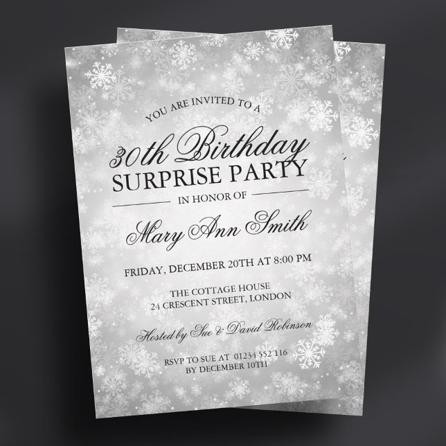 Convites Surpresa Festa de aniversário Silver Winter Wonder (Surprise Birthday Party Silver Winter Wonderland Invitation)