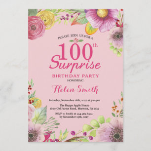 Convites Surpresa Floral 100º Aniversário Mulheres