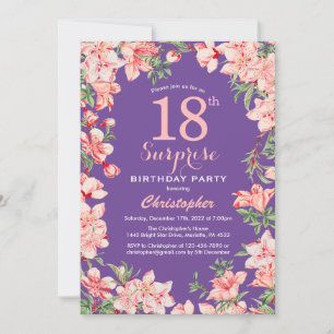 Convites Surpresa Floral 18º Aniversário Flores Rosa Púrpur