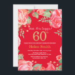 Convites Surpresa Floral 60º Aniversário Dourada Glitter e<br><div class="desc">Red Floral Surpresa 60º Aniversário Convite para Mulheres. Flor Botânica De Aquarela Dourada Glitter. Flores Florais De Pêonias Rosa. Aniversário Adulto. Fundo Vermelho. Para mais personalização,  clique no botão "Personalizar" e use nossa ferramenta de design para modificar este modelo.</div>