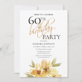 Convites Surpresa Floral Amarela Elegante 60º Aniversário