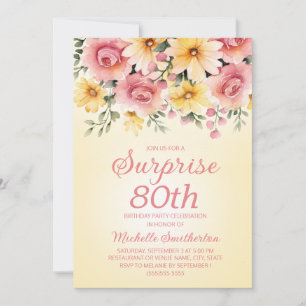 Convites Surpresa Floral Amarela Rosa da Primavera para 80 