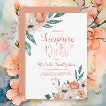 Surpresa Floral Aquarela Pêssego 40º Aniversário