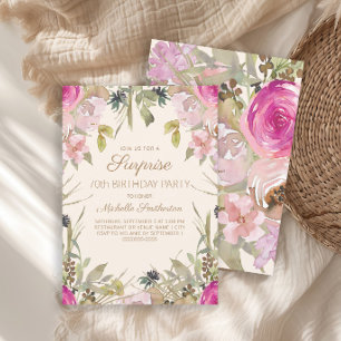 Convites Surpresa Floral Aquarela Rosa Aniversário de 70 an