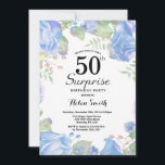 Convites Surpresa Floral Azul Botânica 50º Aniversário<br><div class="desc">Surpresa Floral Azul Botânica 50º Convite de Aniversário. Convite à Mulher para o Aniversário de Peões Rosa Floral Flor Floral de Aquarela. Rosa Rosa Rosa Elegante e Flores de Pêonias. Aniversário Adulto. Fundo Branco. Preto e Branco. 13 15 16º 18º 20 21rua 30 40º 50º 60º 80 de 70 100º,...</div>