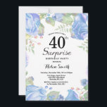 Convites Surpresa Floral Azul Botânica para 40º Aniversário<br><div class="desc">Convite de Surpresa Floral Azul Botânica para 40º Aniversário. Convite de Aniversário com Peônias Rosadas Florais para Mulheres. Flor de Água. Flores Elegantes de Rosa e Peônia. Aniversário de Adulto. Fundo Branco. Preto e Branco. 13º 15º 16º 18º 20º 21º 30º 40º 50º 60º 70º 80º 90º 100º, Qualquer Idade....</div>