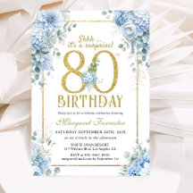 Surpresa Floral Azul Empoeirado Aniversário de 80