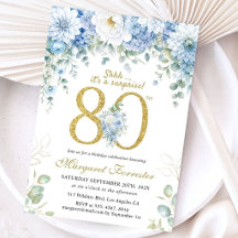 Surpresa Floral Azul Poeira Dourada de 80 Anos