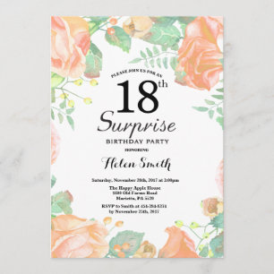 Convites Surpresa Floral Botânica Peach 18º Aniversário