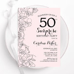 Convites Surpresa Floral Cor-de-Rosa Blush 50ª Festa de ani<br><div class="desc">Esmague o rosa e preto surpresa floral 50º convite de aniversário. Elegante design moderno com sotaques botânicos e letra de script de tipografia. Simples cartão de convite floral perfeito para uma festa surpresa na moda. Pode ser personalizado para qualquer idade. Impressos convites Zazzle ou modelo de impressão digital instantânea para...</div>