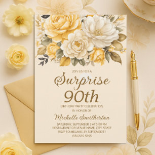 Convites Surpresa Floral Creme Marfim Amarelo Elegante 90