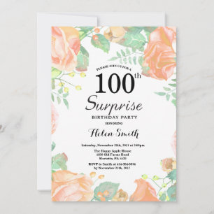 Convites Surpresa Floral de Pêssego Botânico 100º Aniversár