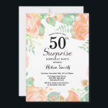 Convites Surpresa Floral de Pêssego Botânico Aniversário de<br><div class="desc">Convite de Aniversário de 50 anos Surpresa Floral de Pêssego Botânico. Convite de Aniversário com Peônias Rosa Floral para Mulheres. Floral de Água. Rosas e Peônias Rosa Elegantes. Aniversário Adulto. Fundo Branco. Preto e Branco. 13º 15º 16º 18º 20º 21º 30º 40º 50º 60º 70º 80º 90º 100º, Qualquer Idade....</div>