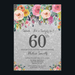 Convites Surpresa Floral de Silver Glitter 60º Aniversário<br><div class="desc">Silver Glitter Floral Surpresa 60º Aniversário de Mulheres. Flor Floral de Água. Fundo De Brilho De Prata. Rosa, Amarelo, Laranja, Flor Roxo. Aniversário Adulto. 13 15 16º 18º 20 21 rua 30 40º 50º 80 de 60º 70 de 100º, qualquer idade. Para mais personalização, clique no botão "Personalizar" e use...</div>