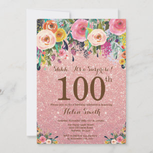 Convites Surpresa Floral em Dourado Rosa para 100º Aniversá