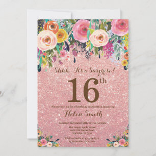 Convites Surpresa Floral em Rose Gold para 16º Aniversário