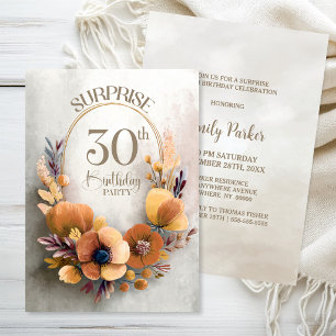Convites Surpresa Floral Laranja Festa de 30 Anos